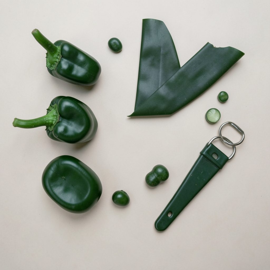 Overhead flat-lay photograph of a transparent solar smartwatch with sage green strap on a muted cream linen surface, soft natural daylight