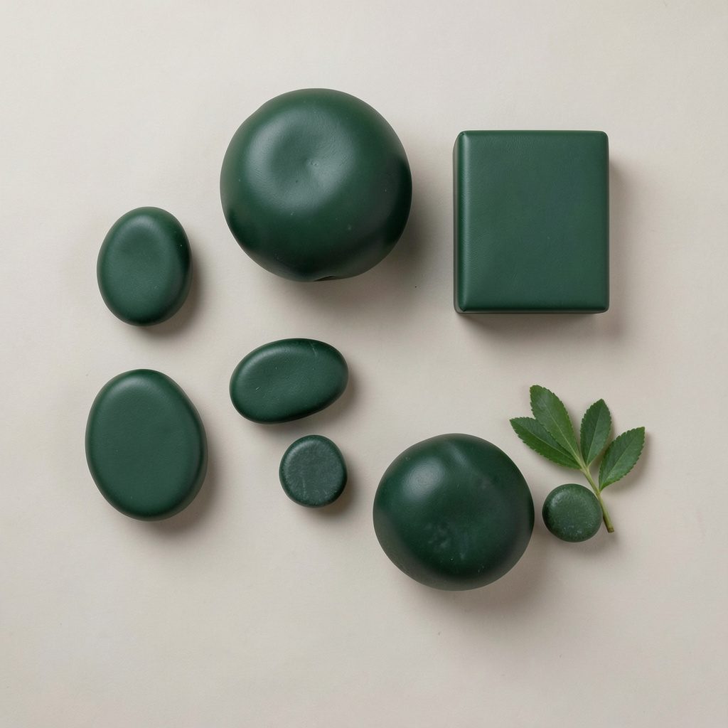 Overhead flat-lay of a smartwatch packaging set on a pale sage surface